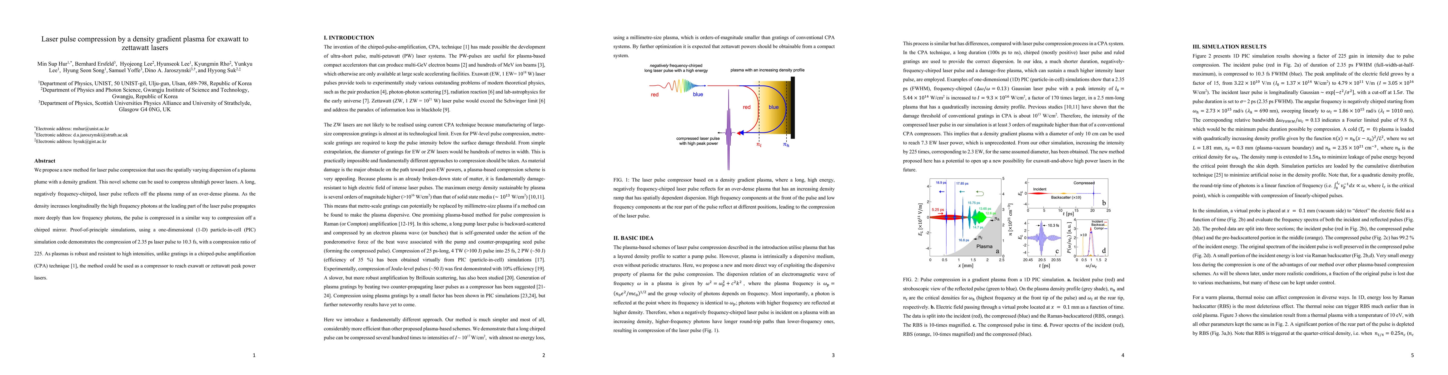 Thumbnail for Laser pulse compression by a density gradient plasma for exawatt to
  zettawatt lasers