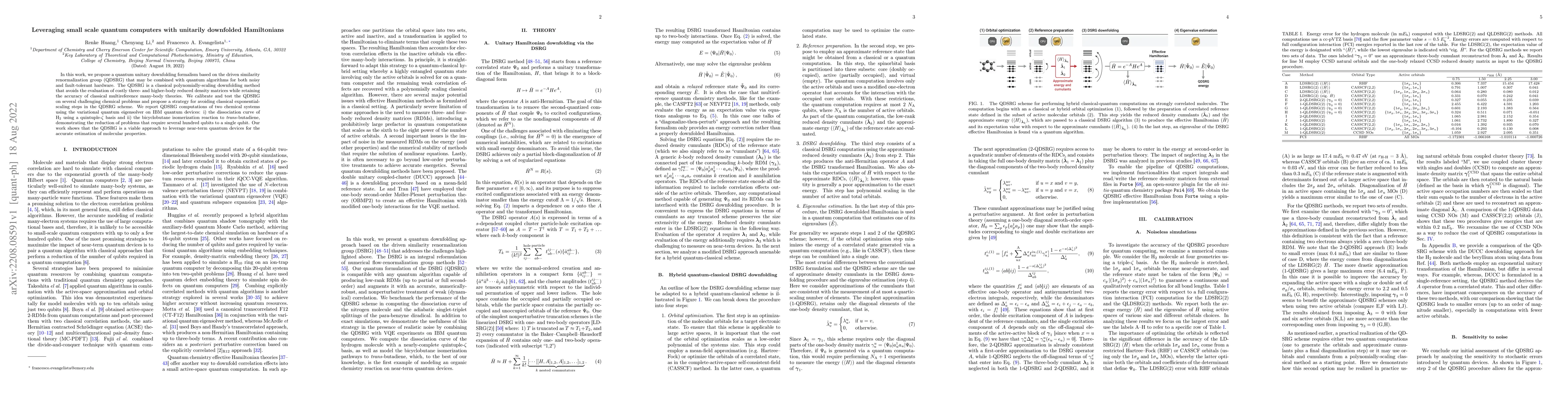 Thumbnail for Leveraging small scale quantum computers with unitarily downfolded
  Hamiltonians