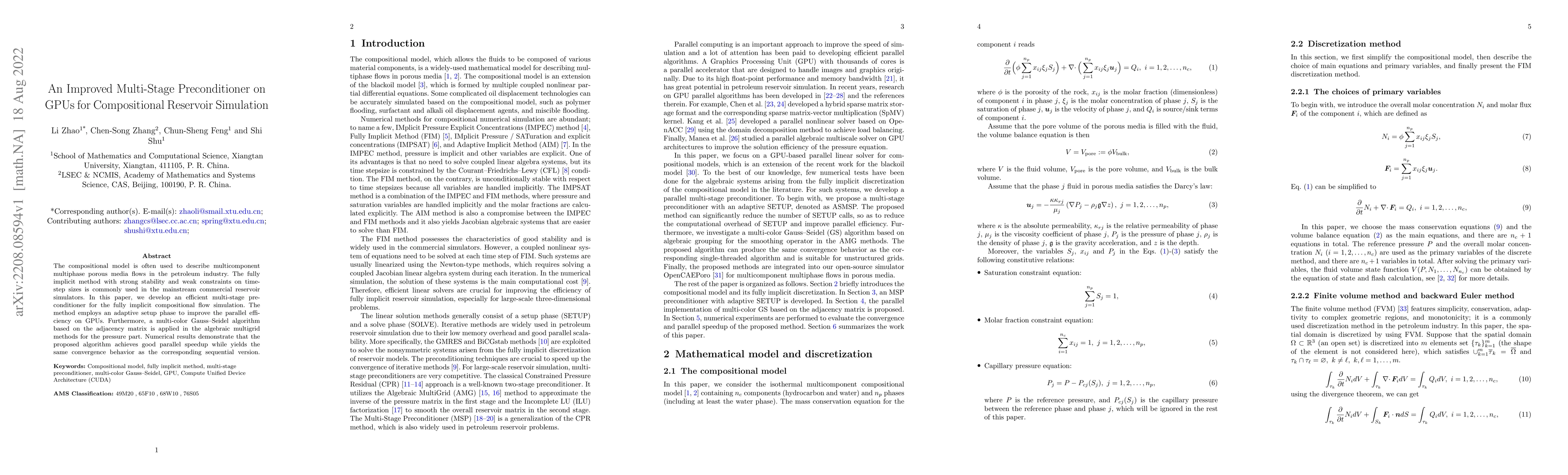 Thumbnail for An Improved Multi-Stage Preconditioner on GPUs for Compositional
  Reservoir Simulation