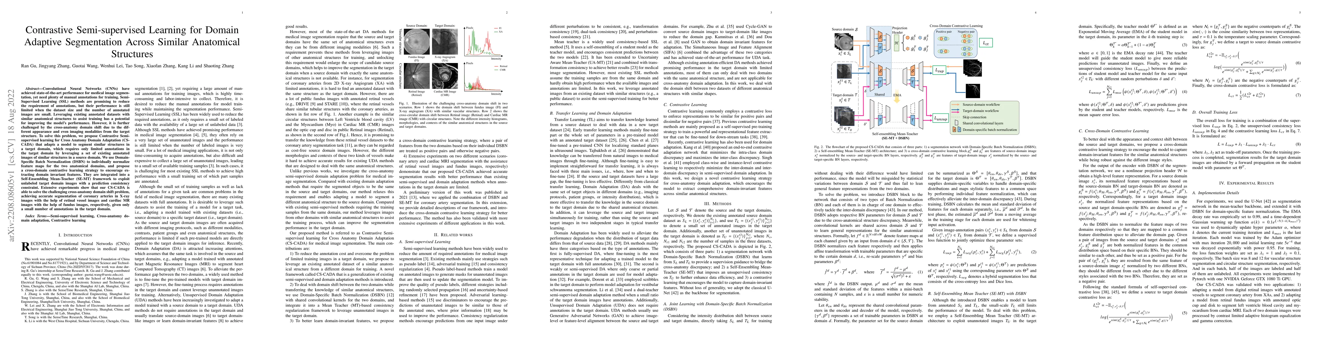Thumbnail for Contrastive Semi-supervised Learning for Domain Adaptive Segmentation
  Across Similar Anatomical Structures