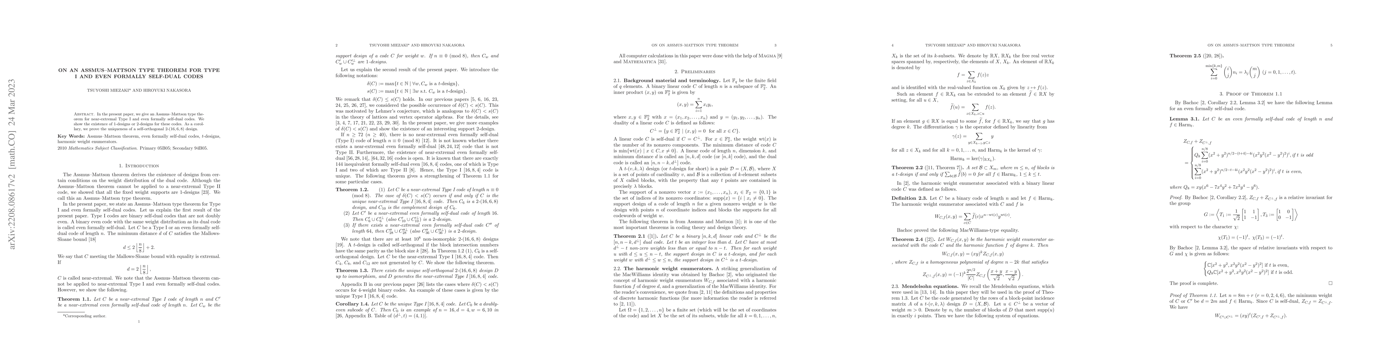 Thumbnail for On the Assmus--Mattson type theorem for Type I and even formally
  self-dual codes