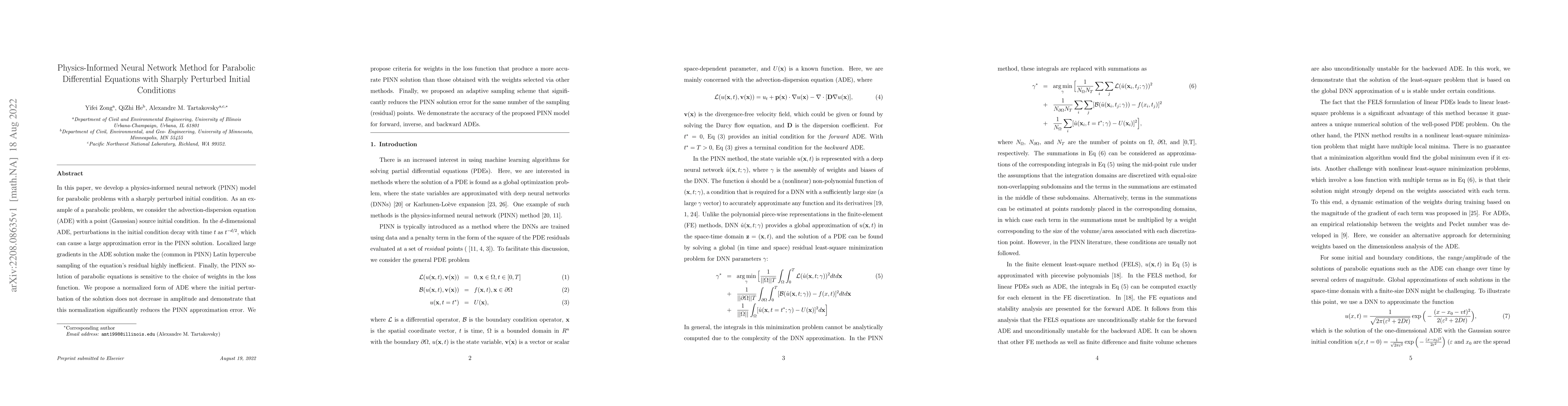 Thumbnail for Physics-Informed Neural Network Method for Parabolic Differential
  Equations with Sharply Perturbed Initial Conditions