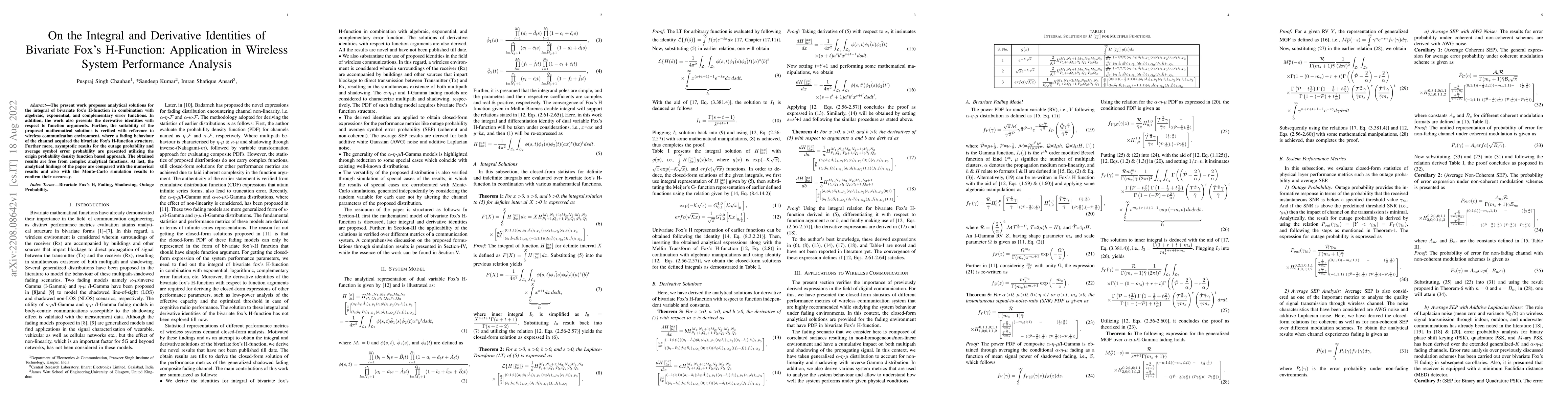 Thumbnail for On the Integral and Derivative Identities of Bivariate Fox H-Function:
  Application in Wireless System Performance Analysis