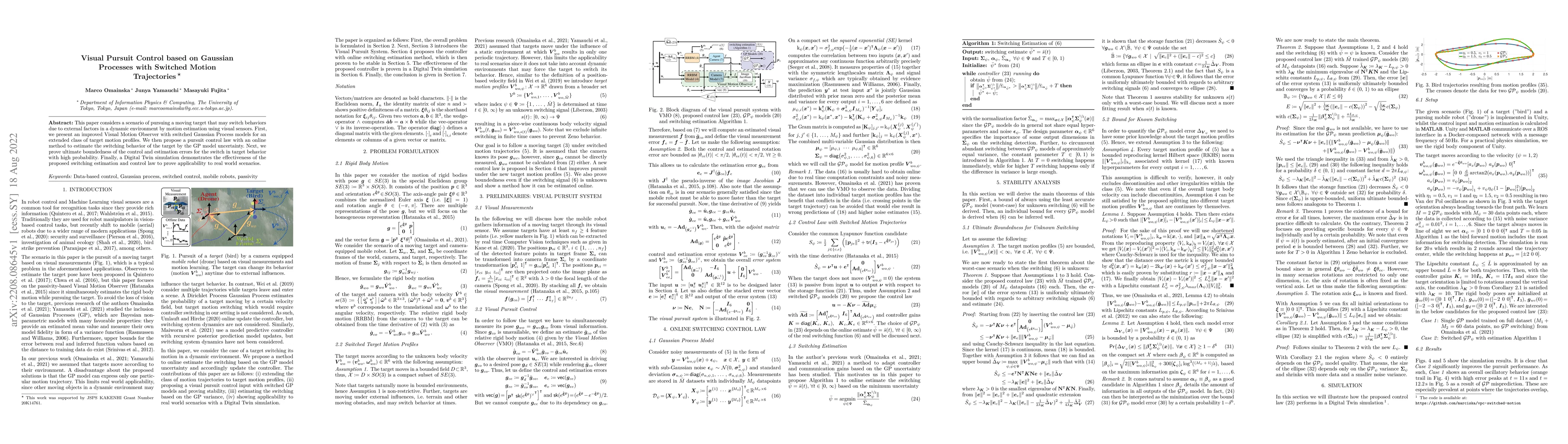 Thumbnail for Visual Pursuit Control based on Gaussian Processes with Switched Motion
  Trajectories