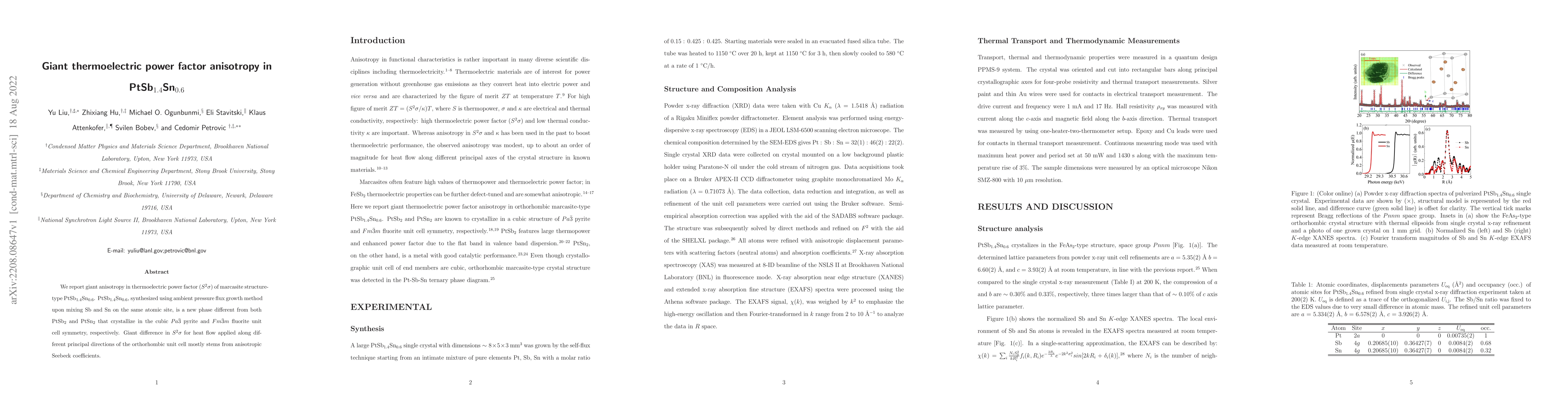 Thumbnail for Giant thermoelectric power factor anisotropy in PtSb$_{1.4}$Sn$_{0.6}$