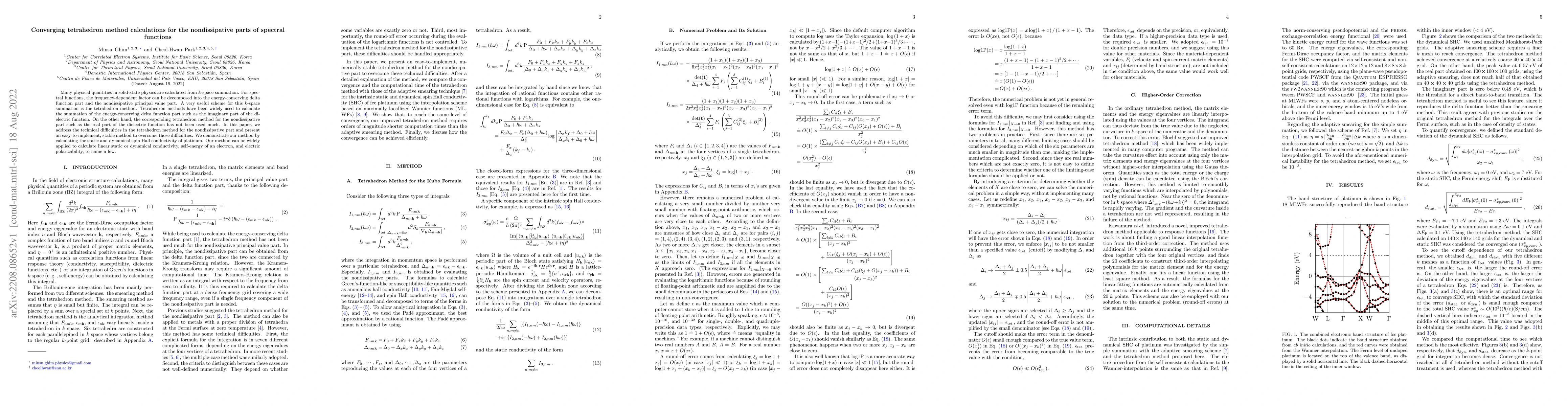 Thumbnail for Converging tetrahedron method calculations for the nondissipative parts
  of spectral functions
