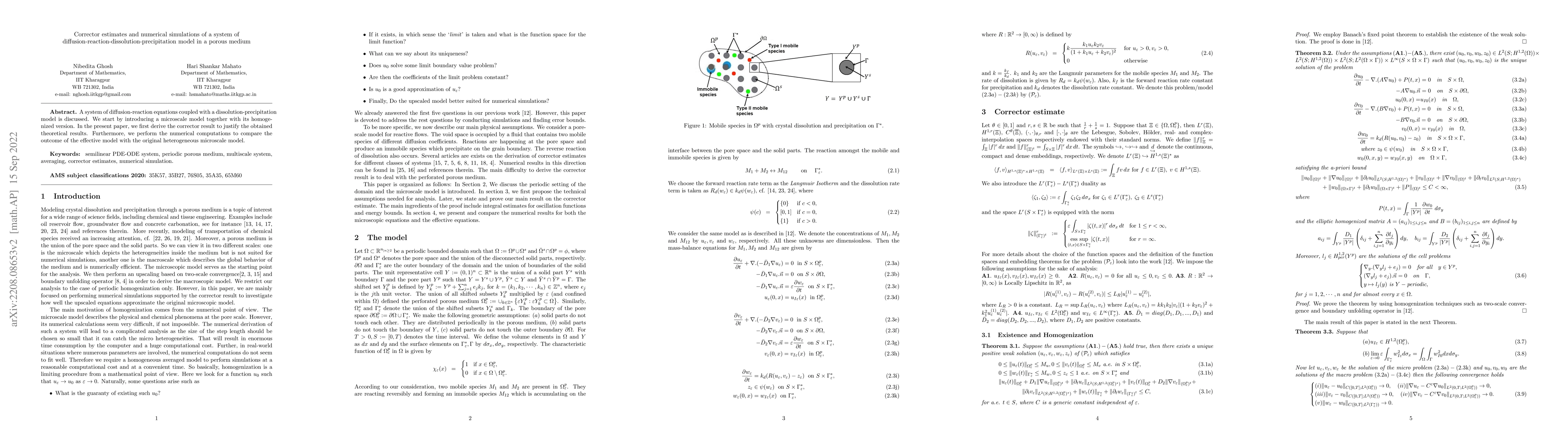 Thumbnail for Corrector estimates and numerical simulations of a system of
  diffusion-reaction-dissolution-precipitation model in a porous medium