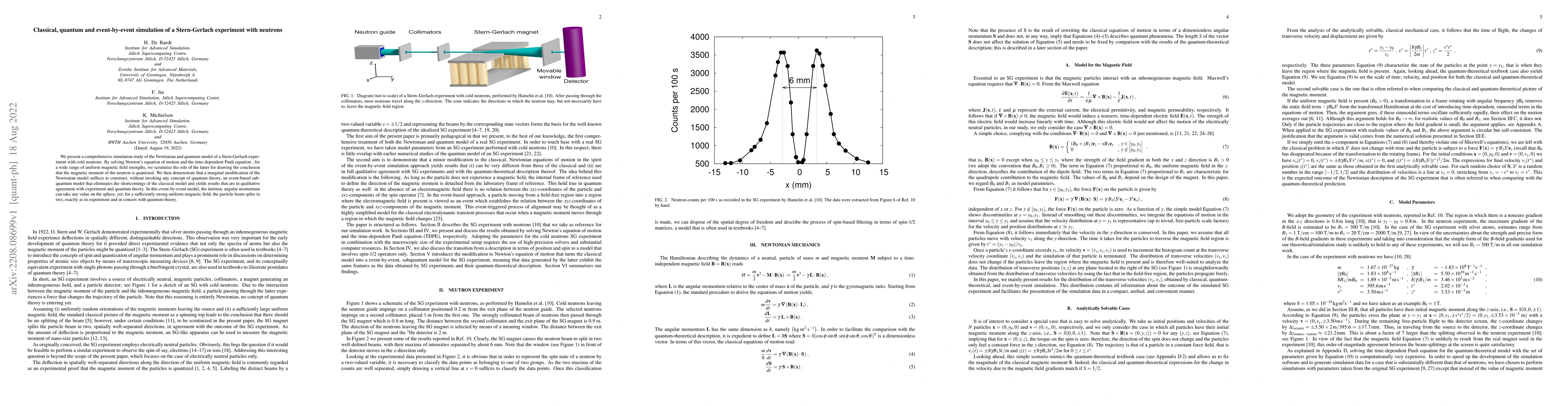 Thumbnail for Classical, quantum and event-by-event simulation of a Stern-Gerlach
  experiment with neutrons