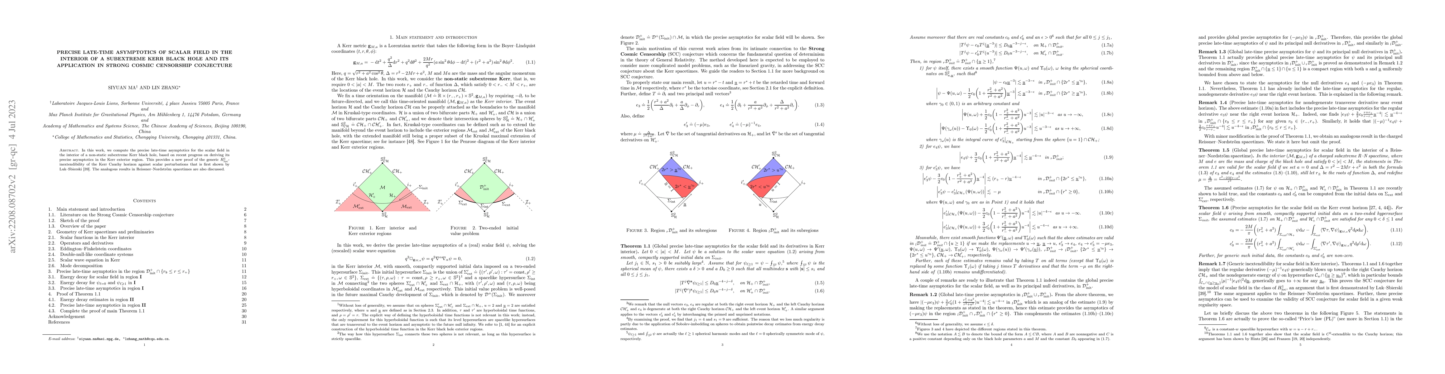 Thumbnail for Precise late-time asymptotics of scalar field in the interior of a
  subextreme Kerr black hole and its application in Strong Cosmic Censorship
  conjecture