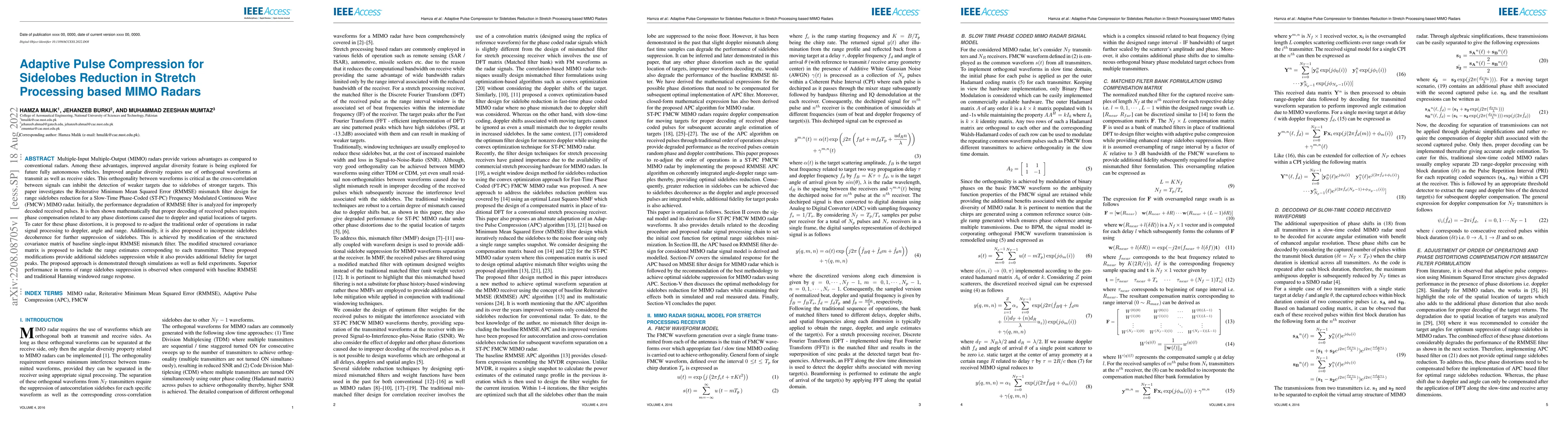 Thumbnail for Adaptive Pulse Compression for Sidelobes Reduction in Stretch Processing
  based MIMO Radars