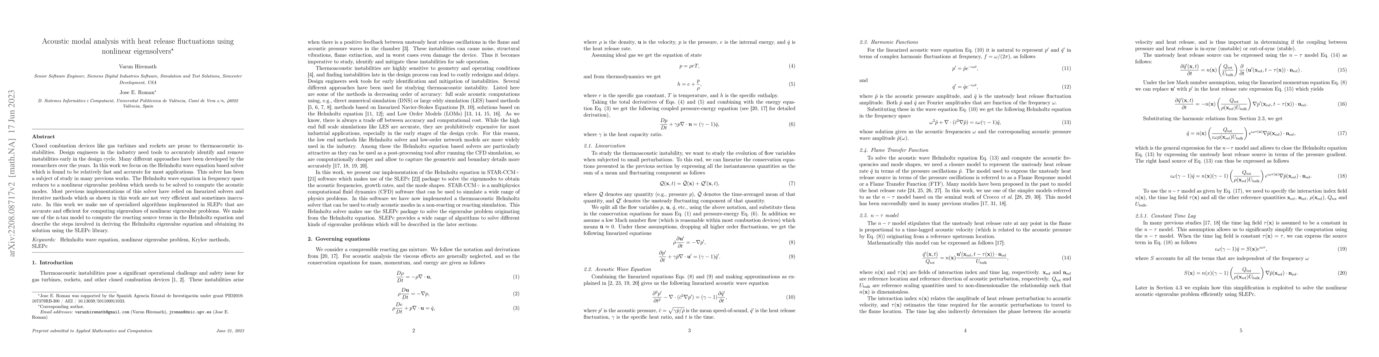 Thumbnail for Acoustic modal analysis with heat release fluctuations using nonlinear
  eigensolvers