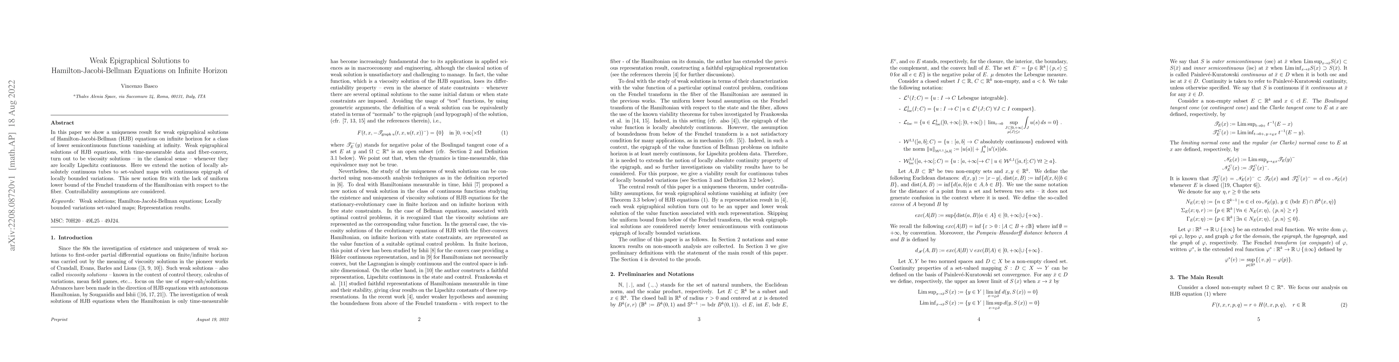 Thumbnail for Weak epigraphical solutions to Hamilton-Jacobi-Bellman equations on
  infinite horizon