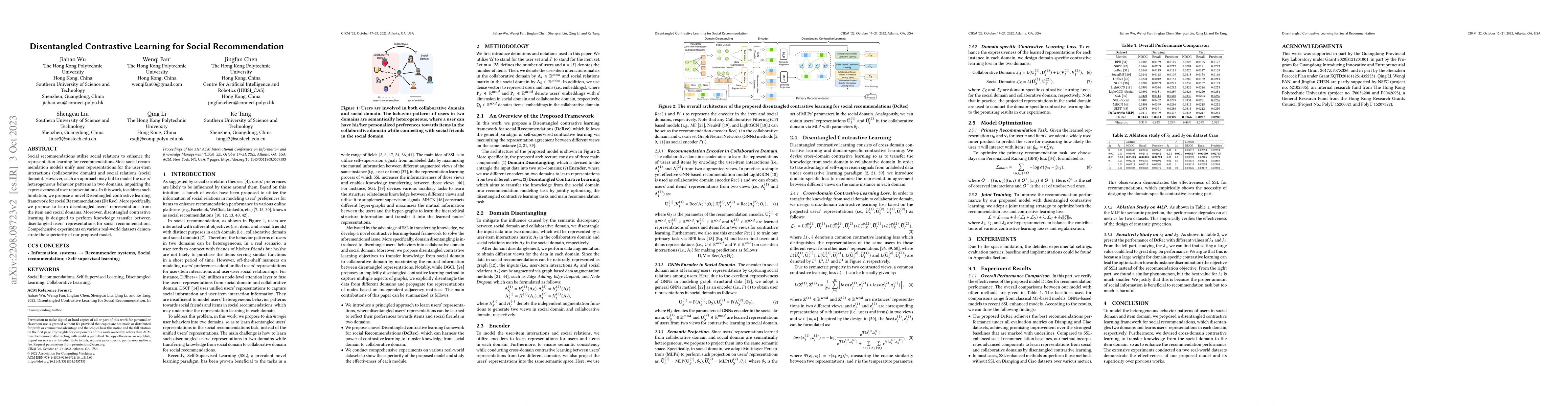 Thumbnail for Disentangled Contrastive Learning for Social Recommendation