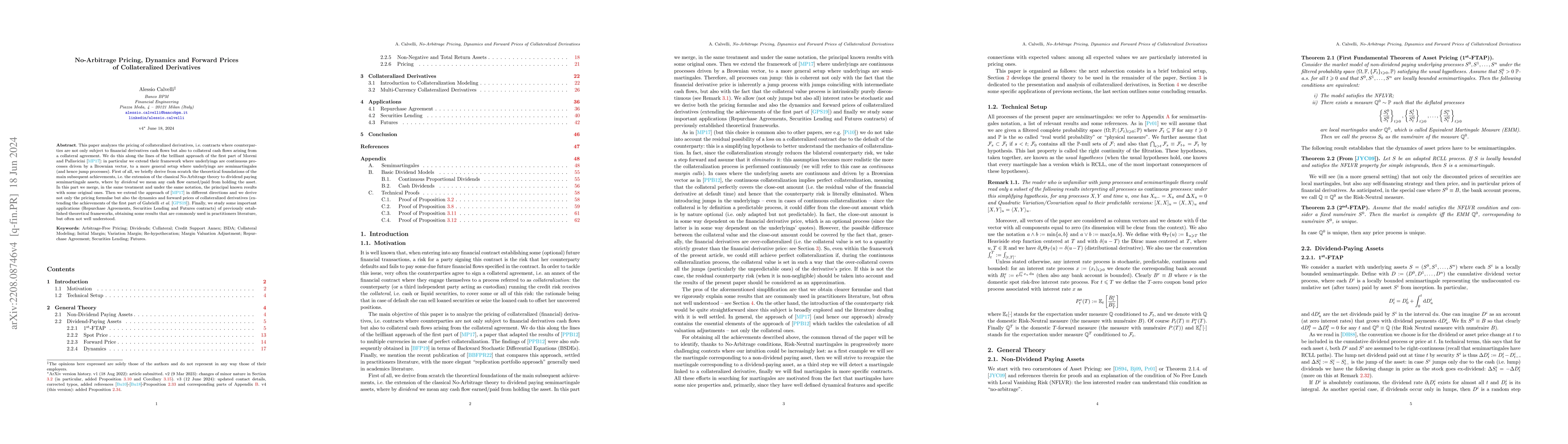 Thumbnail for No-Arbitrage Pricing, Dynamics and Forward Prices of Collateralized
  Derivatives