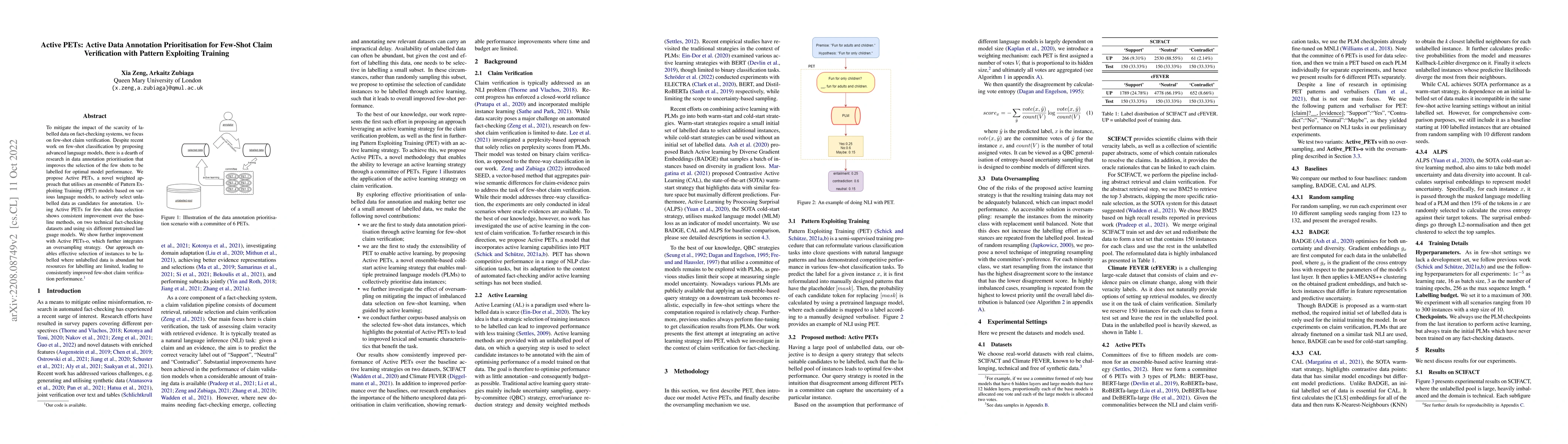 Thumbnail for Active PETs: Active Data Annotation Prioritisation for Few-Shot Claim
  Verification with Pattern Exploiting Training