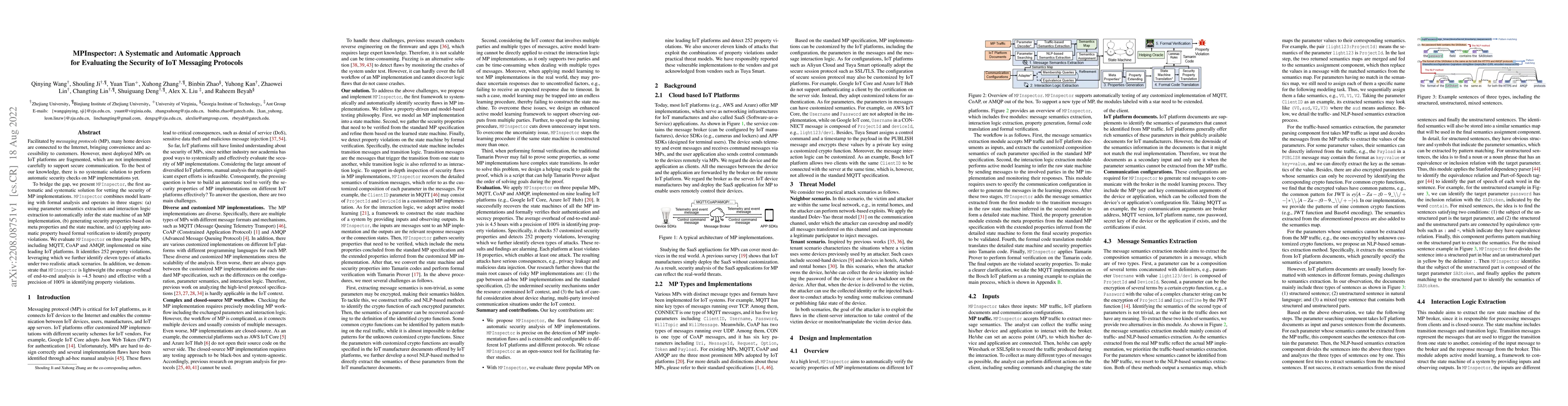 Thumbnail for MPInspector: A Systematic and Automatic Approach for Evaluating the
  Security of IoT Messaging Protocols