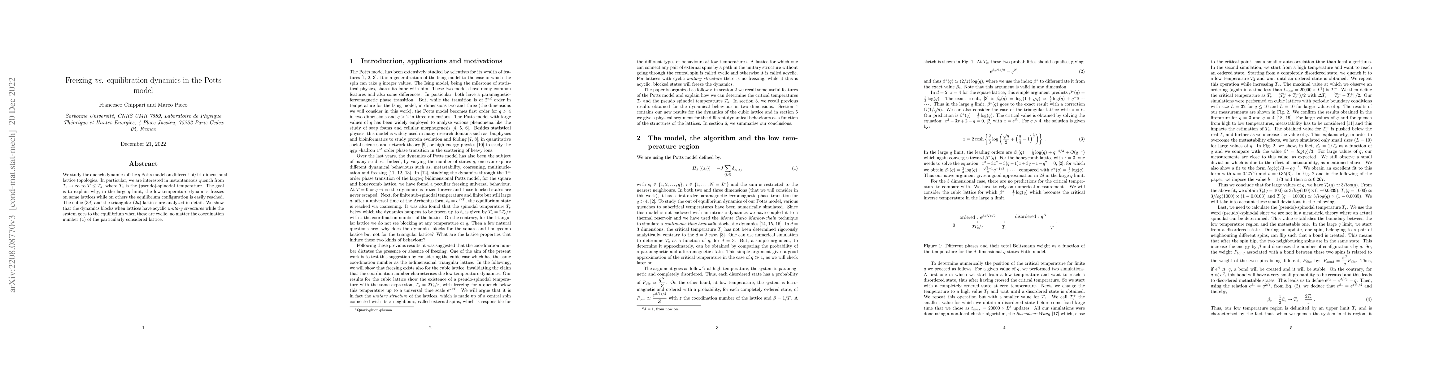 Thumbnail for Freezing vs. equilibration dynamics in the Potts model