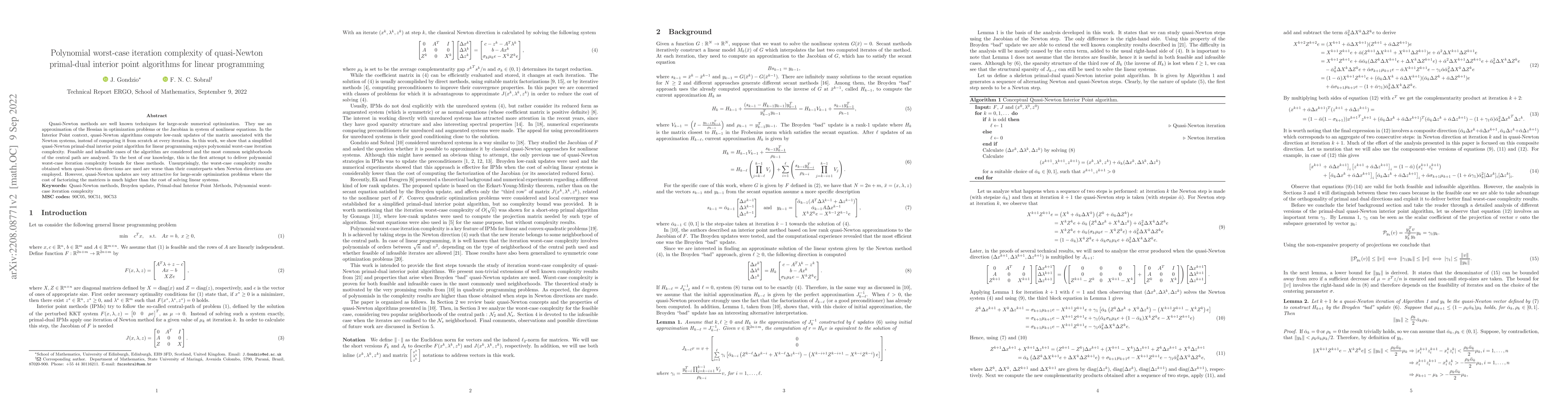 Thumbnail for Polynomial worst-case iteration complexity of quasi-Newton primal-dual
  interior point algorithms for linear programming