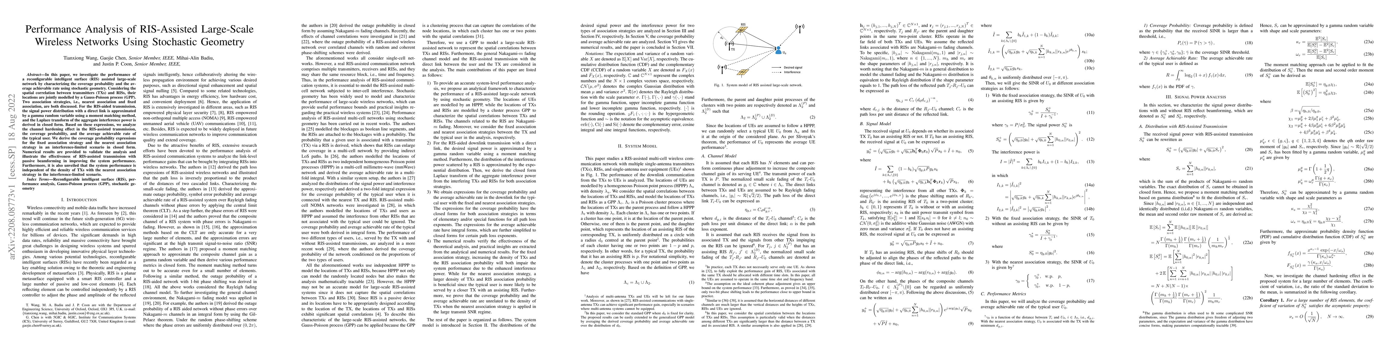 Thumbnail for Performance Analysis of RIS-Assisted Large-Scale Wireless Networks Using
  Stochastic Geometry