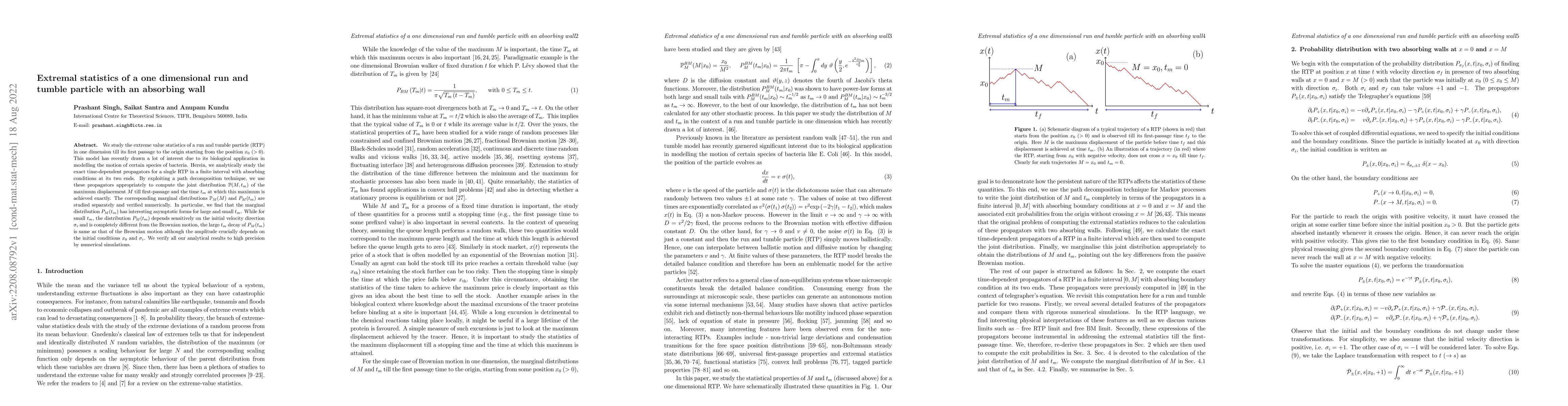 Thumbnail for Extremal statistics of a one dimensional run and tumble particle with an
  absorbing wall