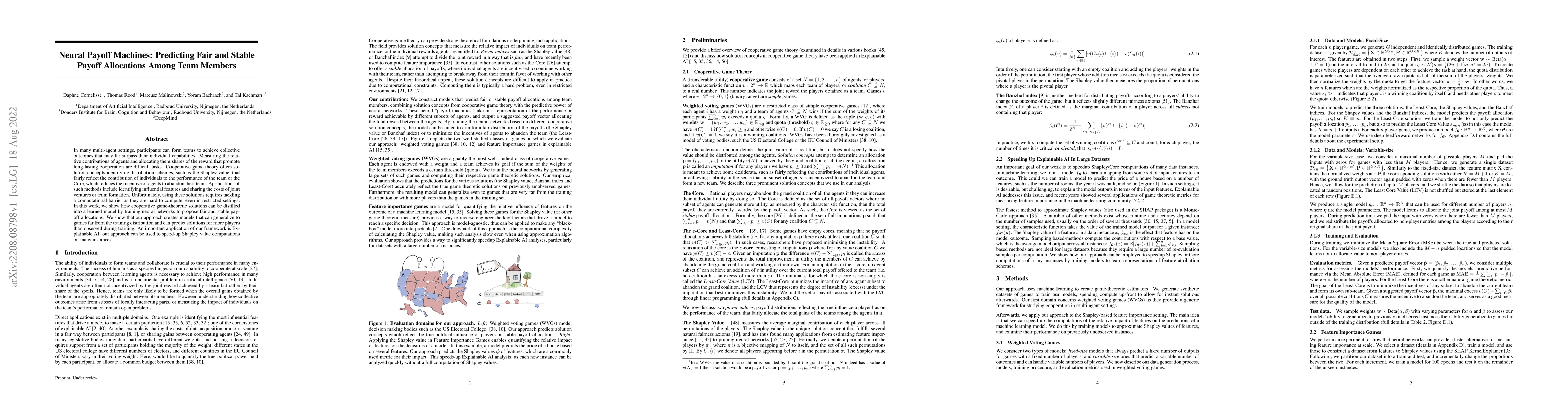 Thumbnail for Neural Payoff Machines: Predicting Fair and Stable Payoff Allocations
  Among Team Members
