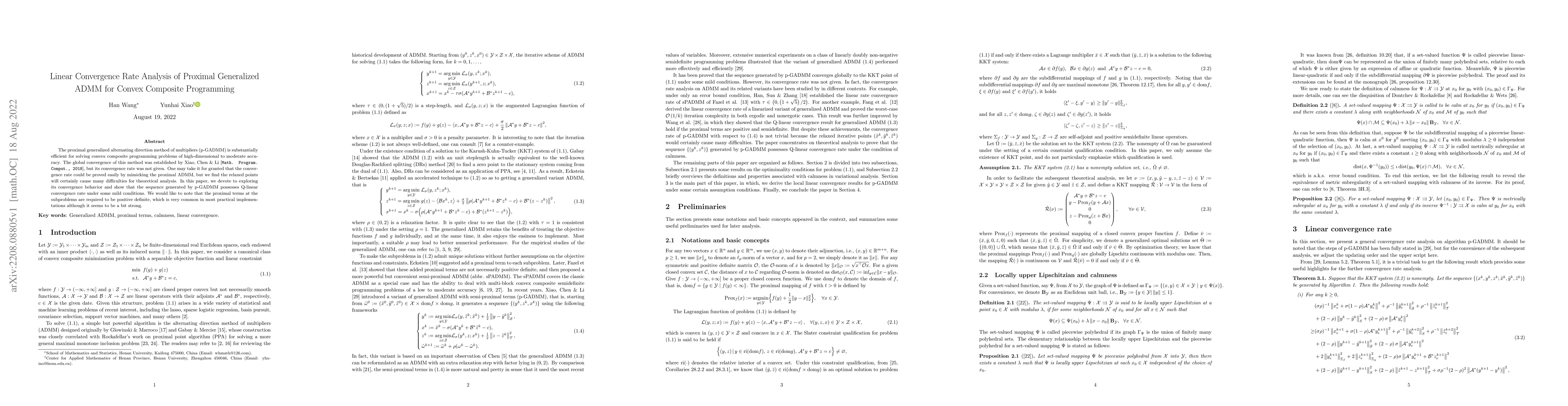 Thumbnail for Linear Convergence Rate Analysis of Proximal Generalized ADMM for Convex
  Composite Programming