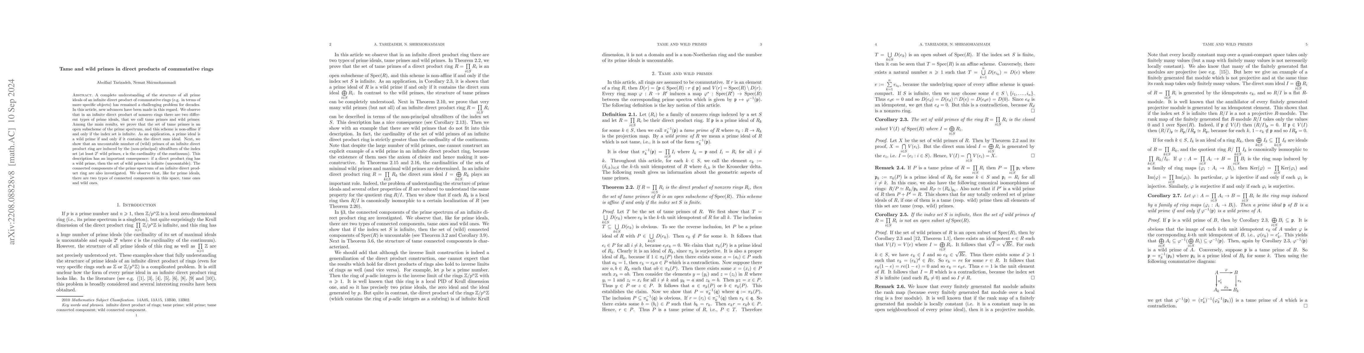 Thumbnail for Tame and wild primes in direct products of commutative rings