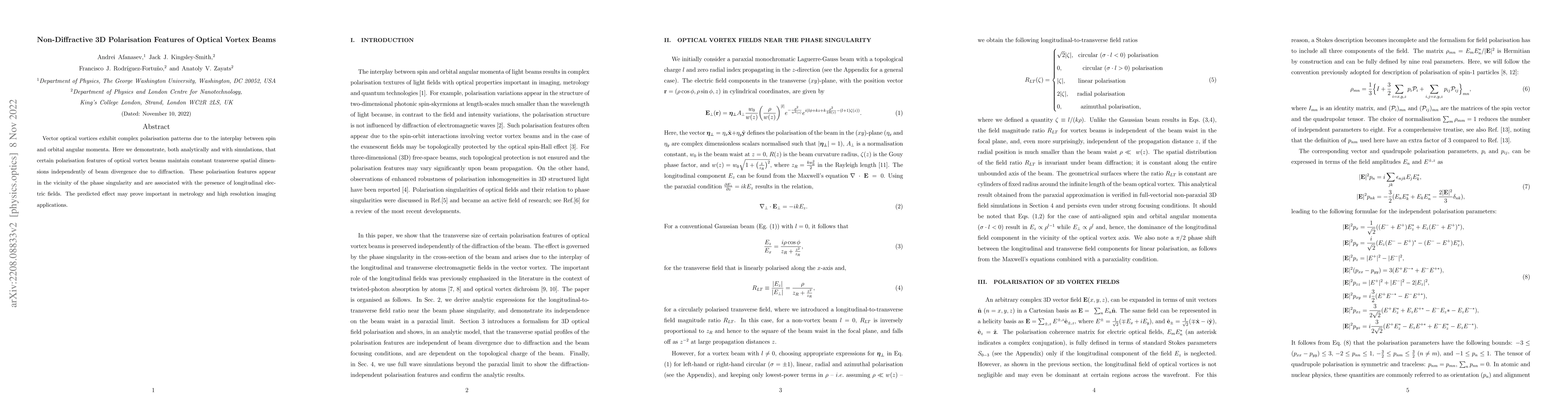 Thumbnail for Non-Diffractive 3D Polarisation Features of Optical Vortex Beams