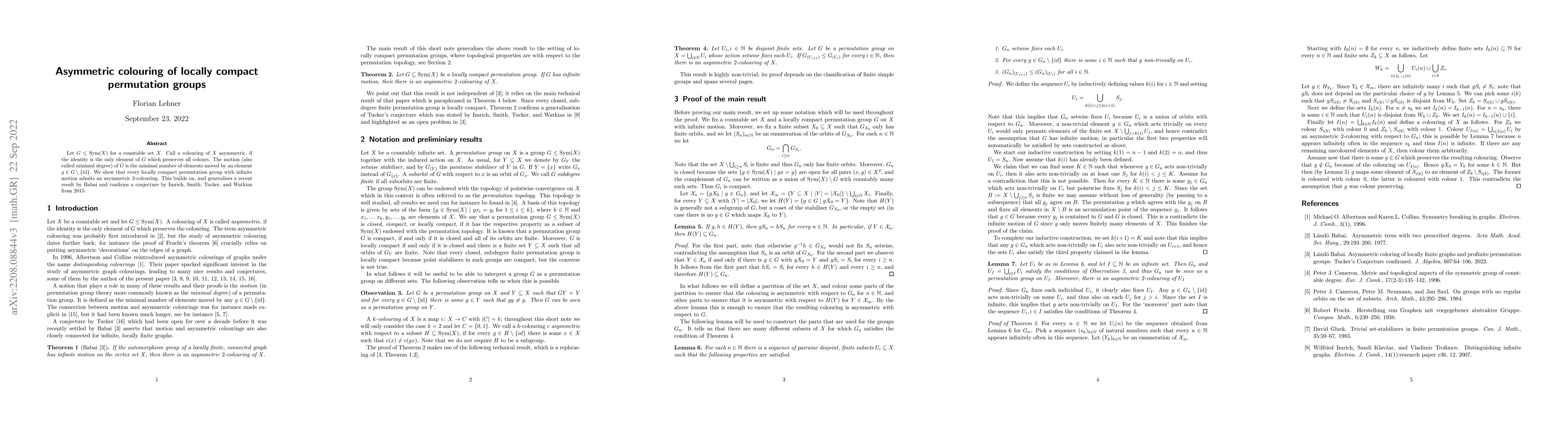 Thumbnail for Asymmetric colouring of locally compact permutation groups
