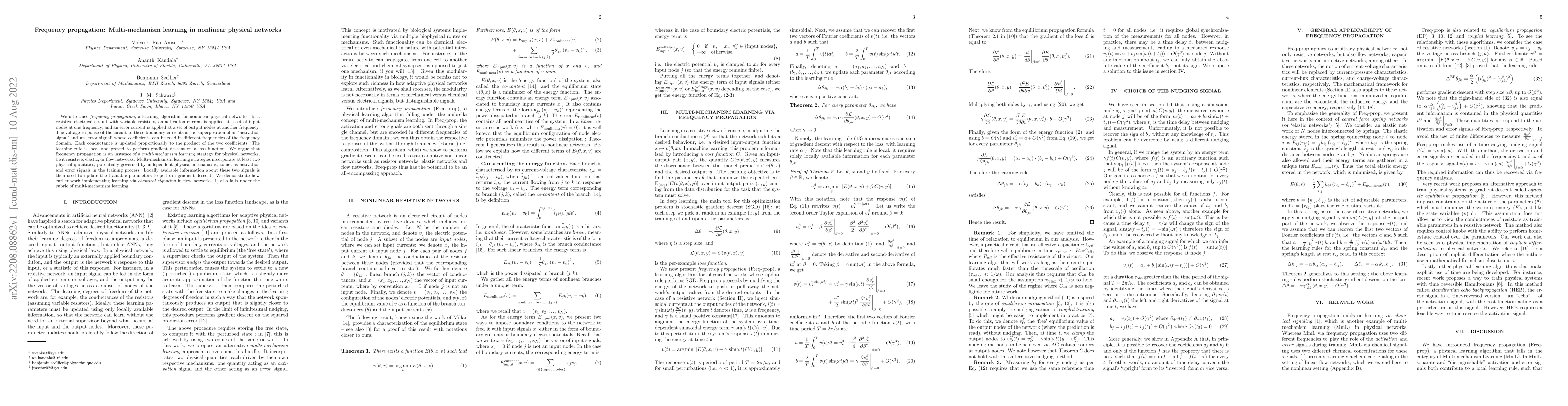Thumbnail for Frequency propagation: Multi-mechanism learning in nonlinear physical
  networks