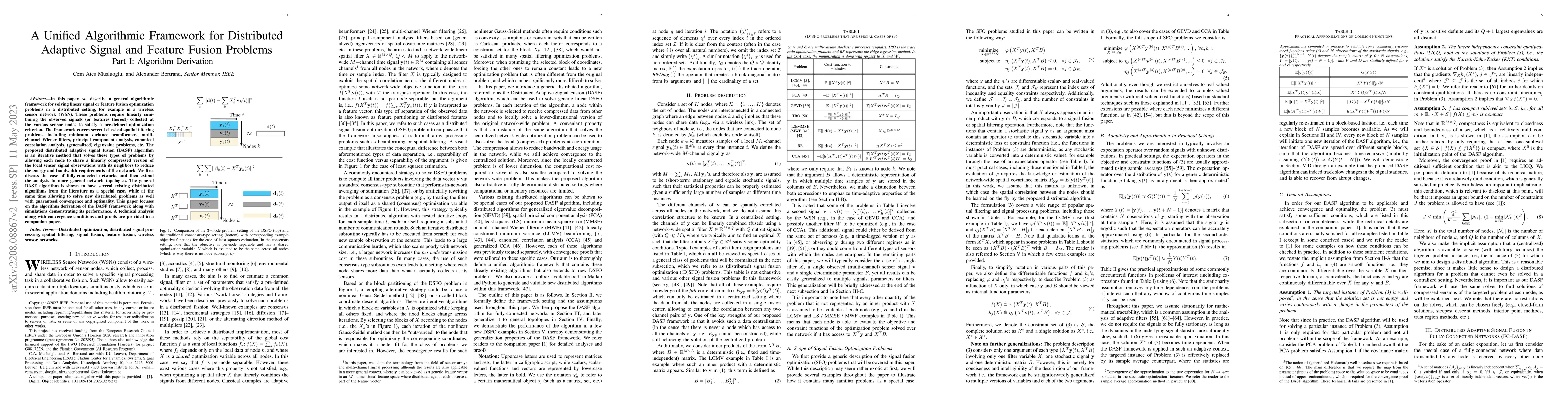 Thumbnail for A Unified Algorithmic Framework for Distributed Adaptive Signal and
  Feature Fusion Problems -- Part I: Algorithm Derivation