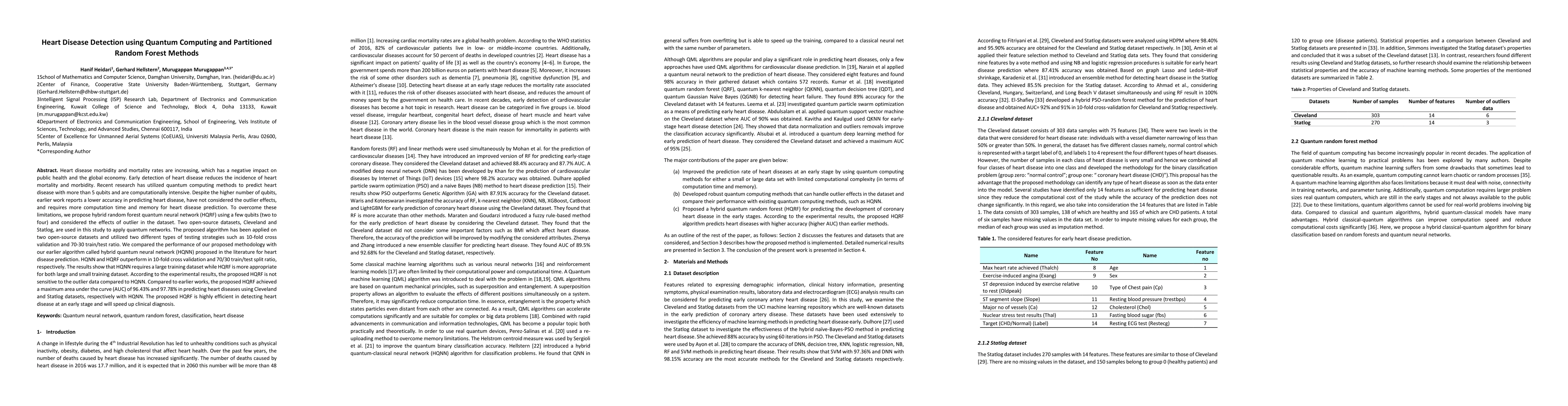 Thumbnail for Heart Disease Detection using Quantum Computing and Partitioned Random
  Forest Methods