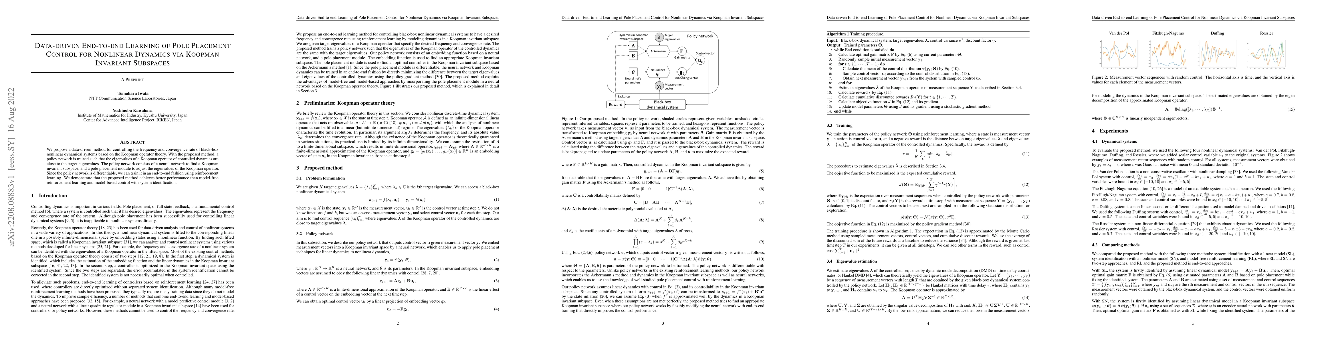 Thumbnail for Data-driven End-to-end Learning of Pole Placement Control for Nonlinear
  Dynamics via Koopman Invariant Subspaces