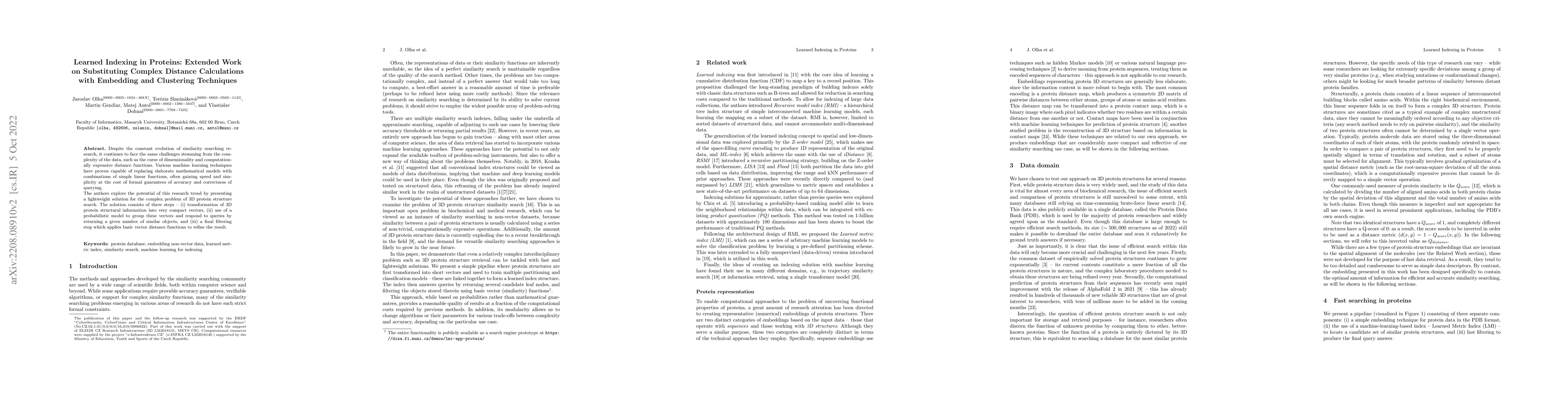 Thumbnail for Learned Indexing in Proteins: Extended Work on Substituting Complex
  Distance Calculations with Embedding and Clustering Techniques