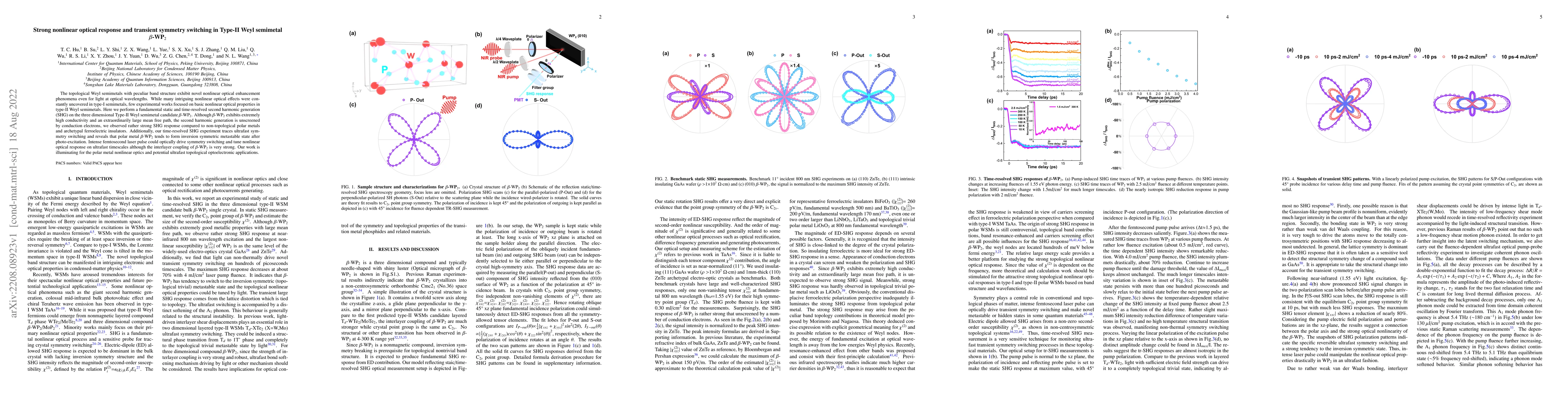 Thumbnail for Strong nonlinear optical response and transient symmetry switching in
  Type-II Weyl semimetal $\beta$-WP2