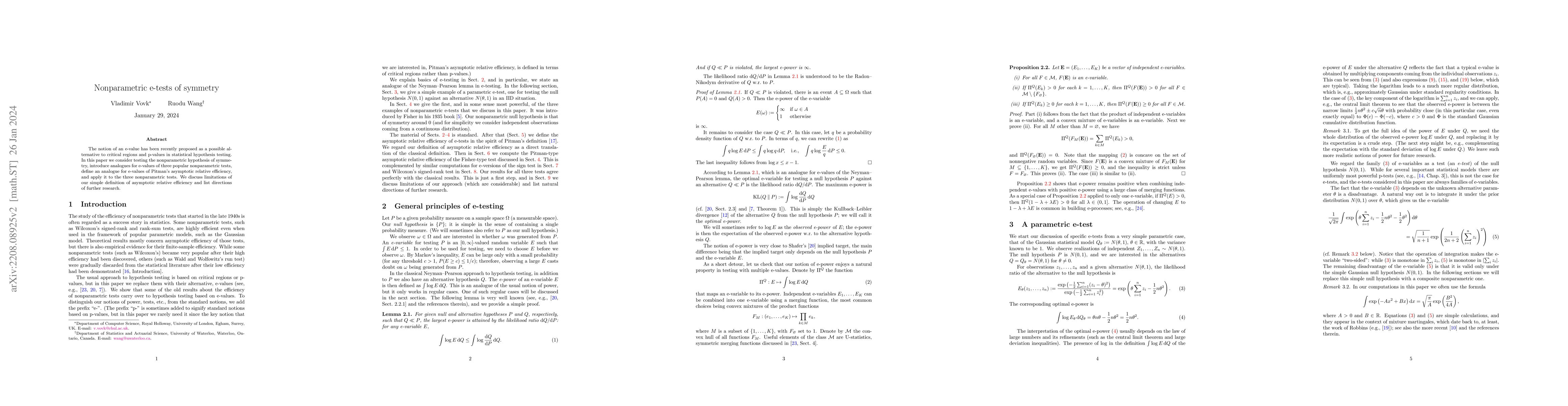 Thumbnail for Efficiency of nonparametric e-tests