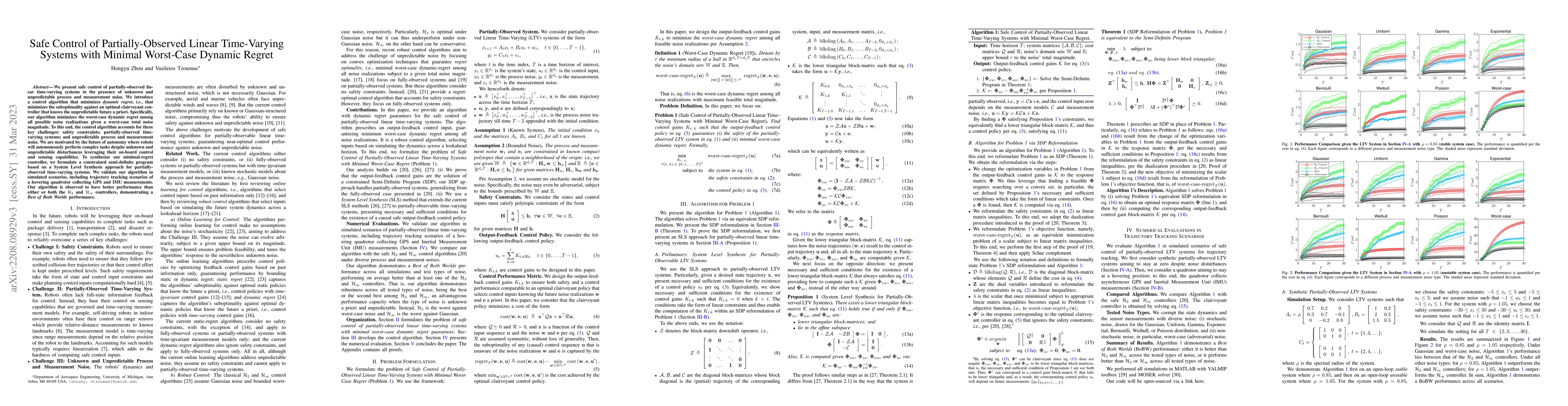 Thumbnail for Safe Control of Partially-Observed Linear Time-Varying Systems with
  Minimal Worst-Case Dynamic Regret