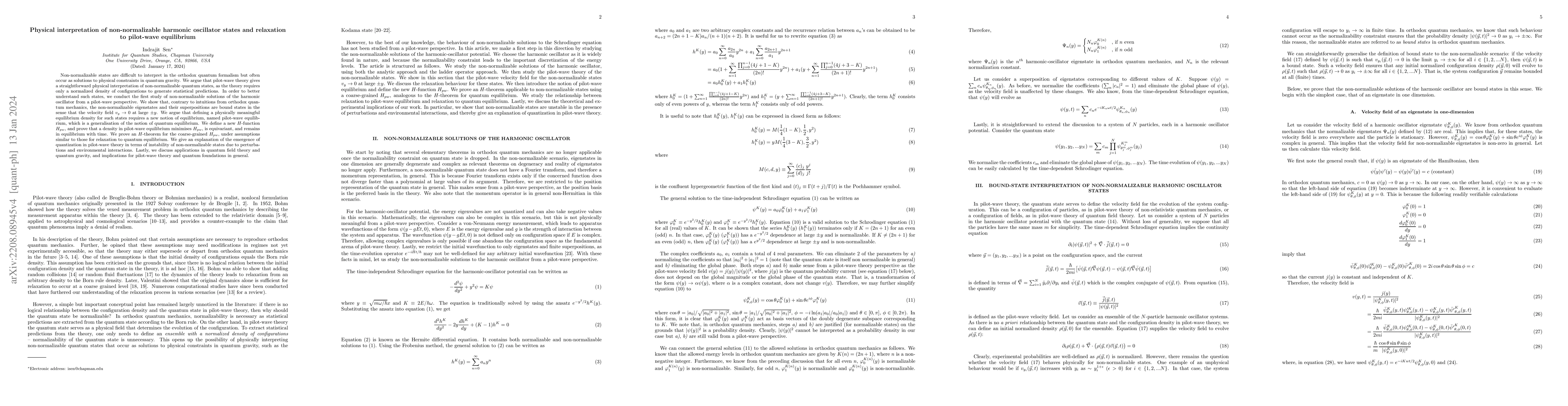 Thumbnail for Physical interpretation of non-normalizable harmonic oscillator states
  and relaxation to pilot-wave equilibrium