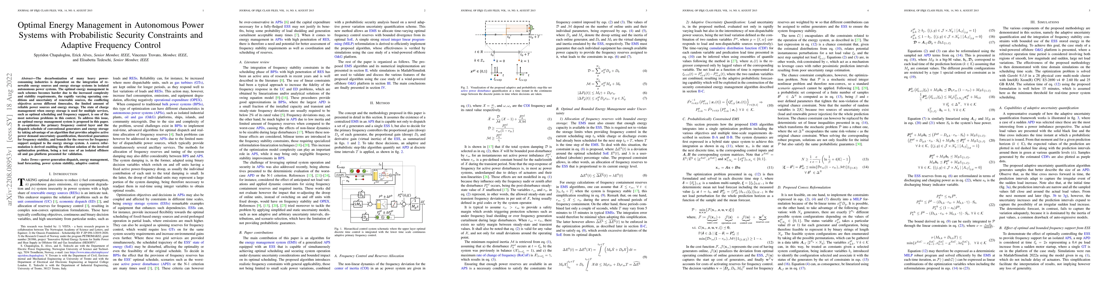 Thumbnail for Optimal Energy Management in Autonomous Power Systems with Probabilistic
  Security Constraints and Adaptive Frequency Control