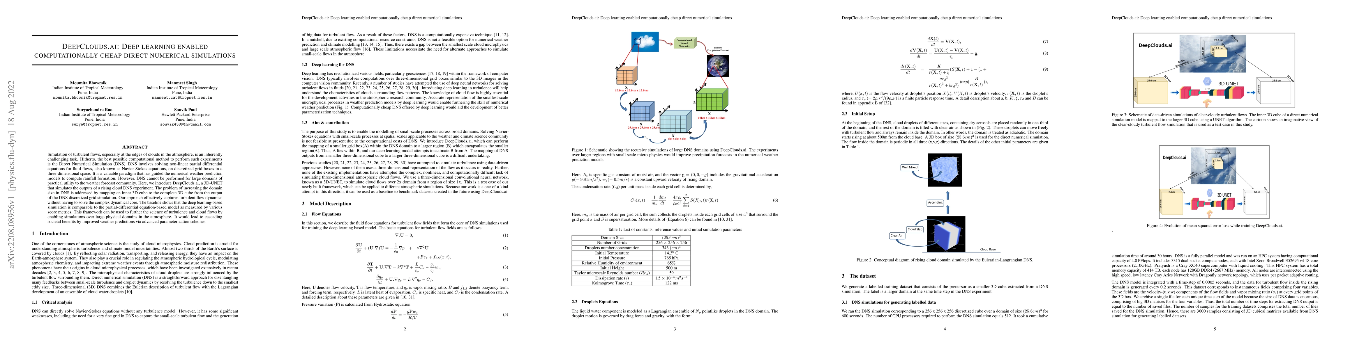 Thumbnail for DeepClouds.ai: Deep learning enabled computationally cheap direct
  numerical simulations