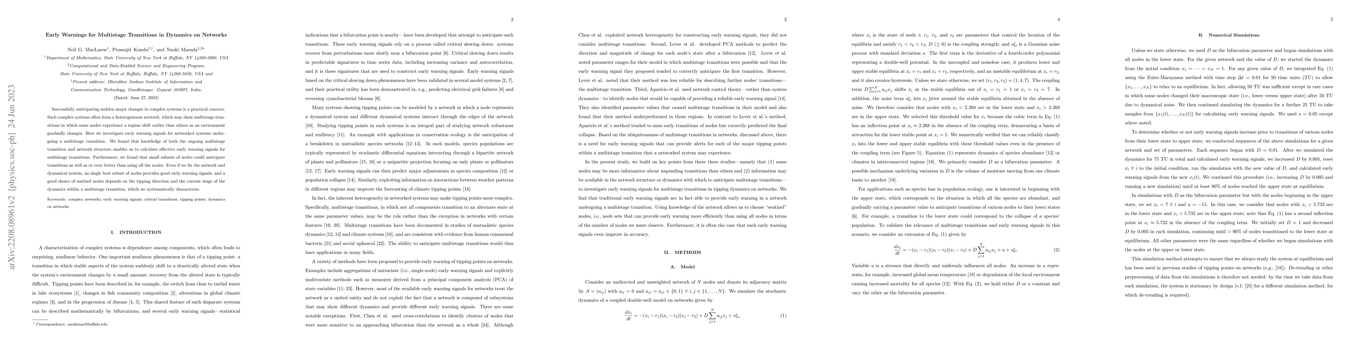 Thumbnail for Early Warnings for Multistage Transitions in Dynamics on Networks