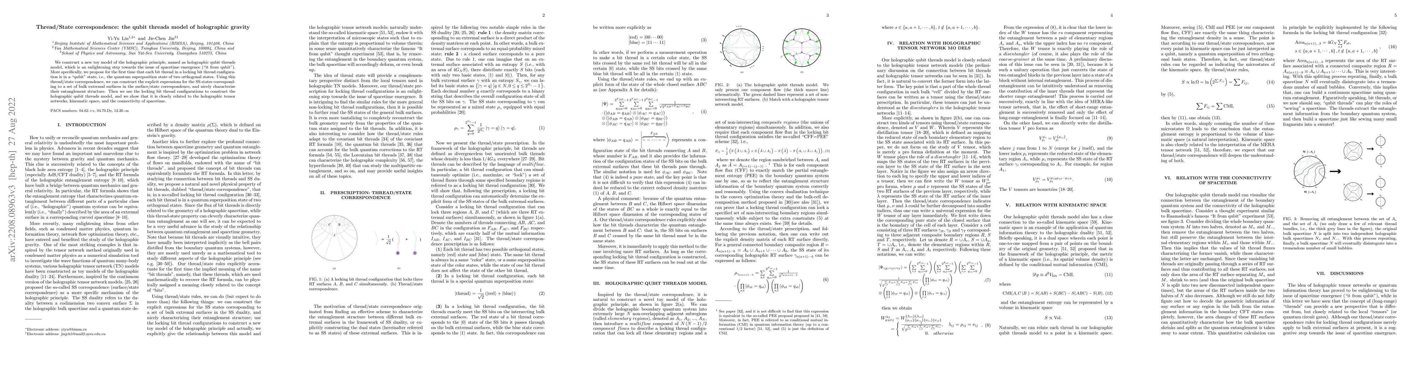 Thumbnail for Thread/State correspondence: the qubit threads model of holographic
  gravity