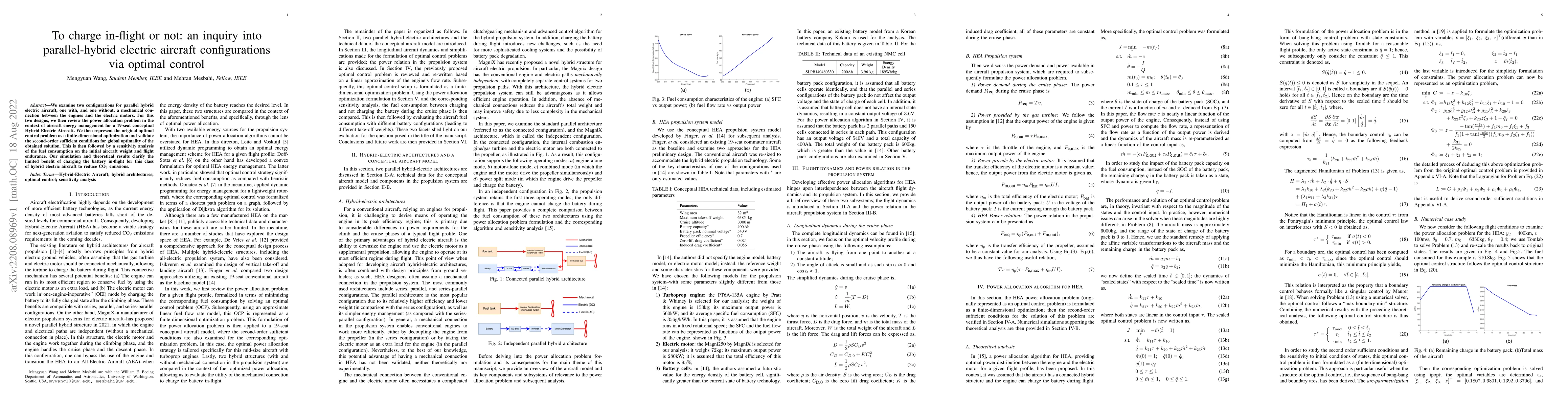 Thumbnail for To charge in-flight or not: an inquiry into parallel-hybrid electric
  aircraft configurations via optimal control
