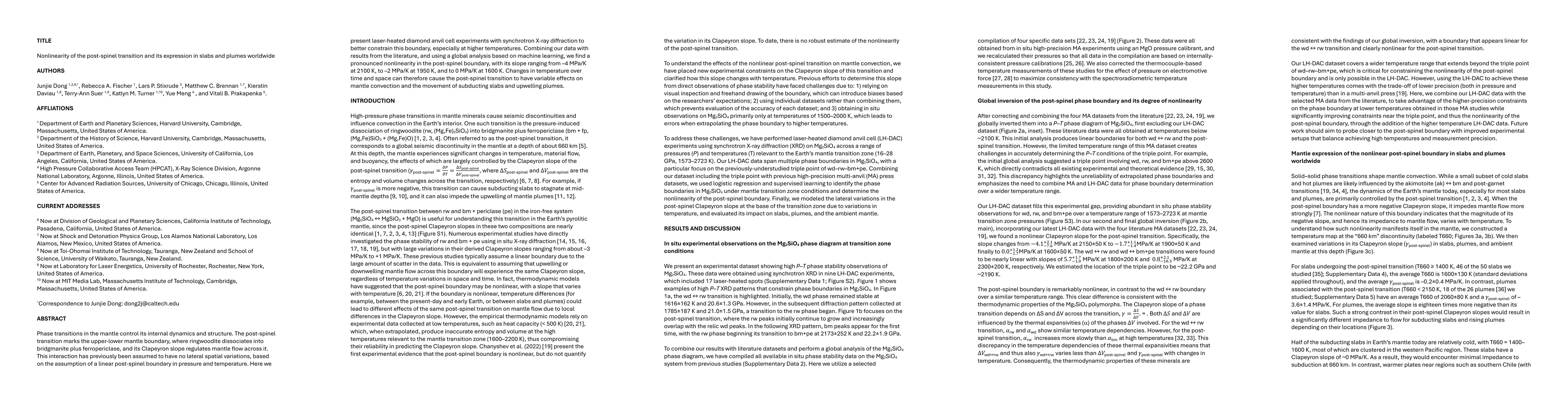 Thumbnail for Nonlinearity of the post-spinel transition and its expression in slabs
  and plumes worldwide