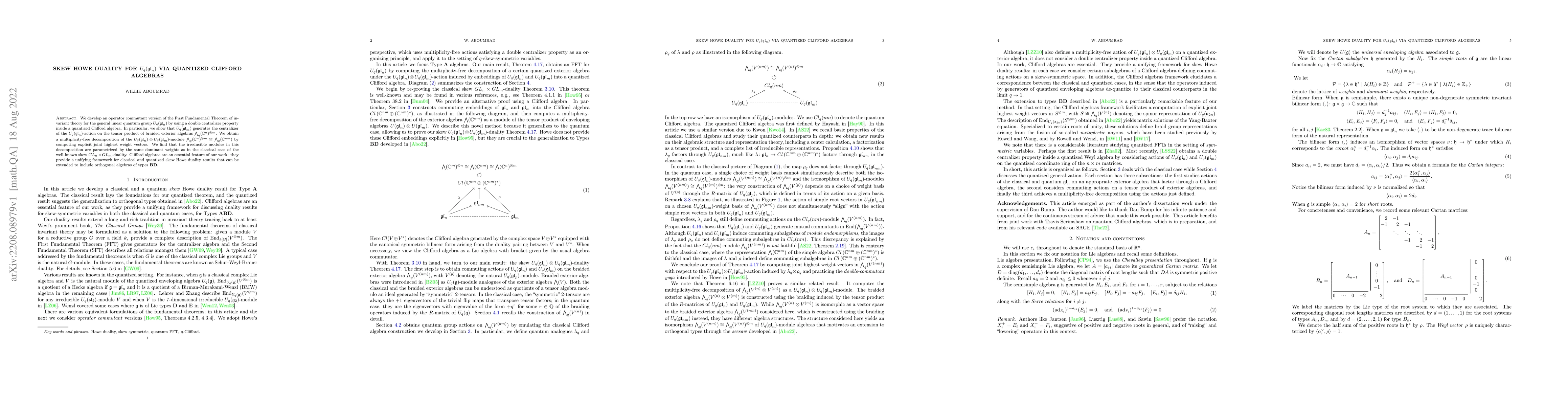Thumbnail for Skew Howe duality for $U_q(\mathfrak{gl}_n)$ via quantized Clifford
  algebras
