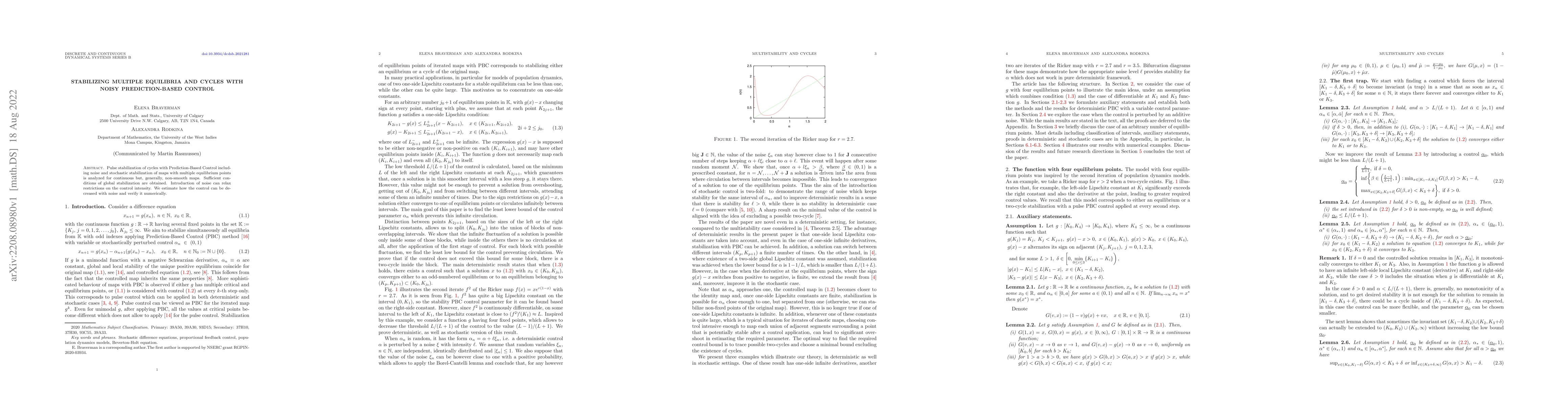 Thumbnail for Stabilizing multiple equilibria and cycles with noisy prediction-based
  control