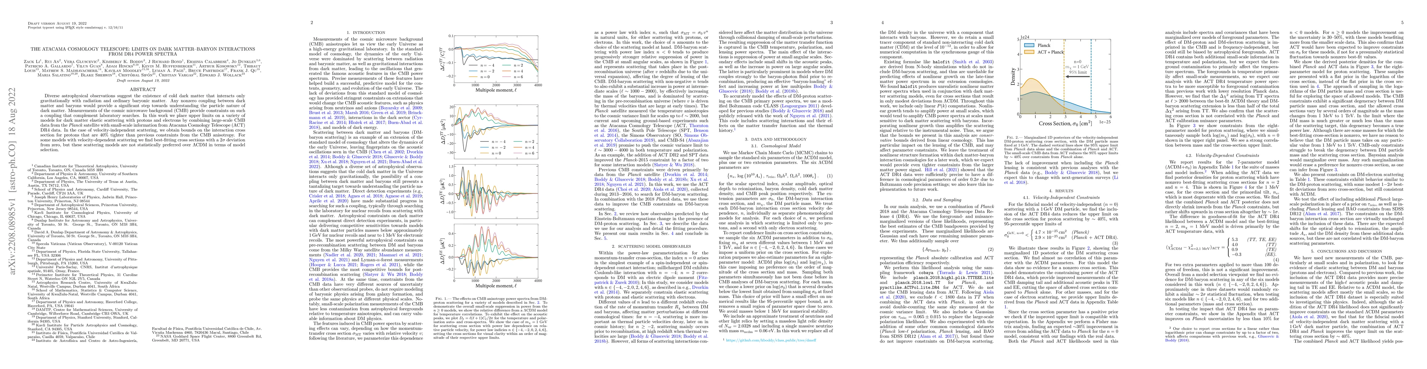Thumbnail for The Atacama Cosmology Telescope: limits on dark matter-baryon
  interactions from DR4 power spectra