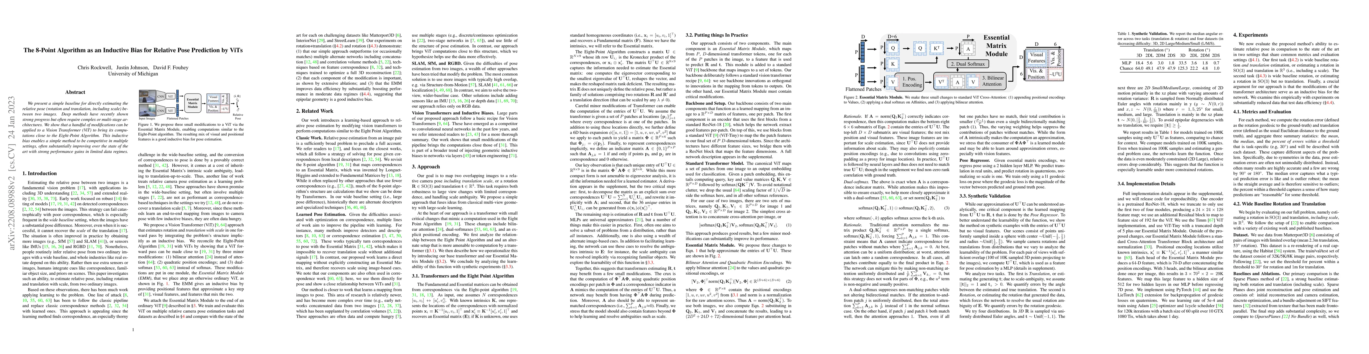 Thumbnail for The 8-Point Algorithm as an Inductive Bias for Relative Pose Prediction
  by ViTs