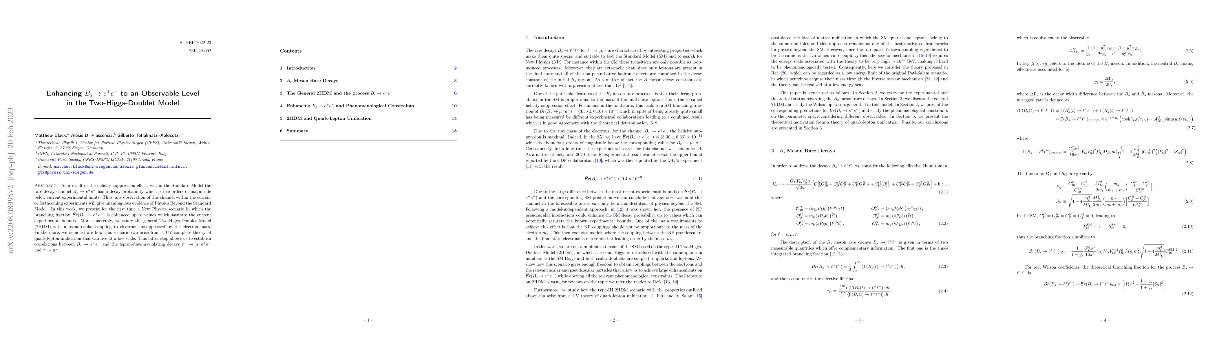 Thumbnail for Enhancing $B_s \to e^+ e^-$ to an Observable Level in the
  Two-Higgs-Doublet Model