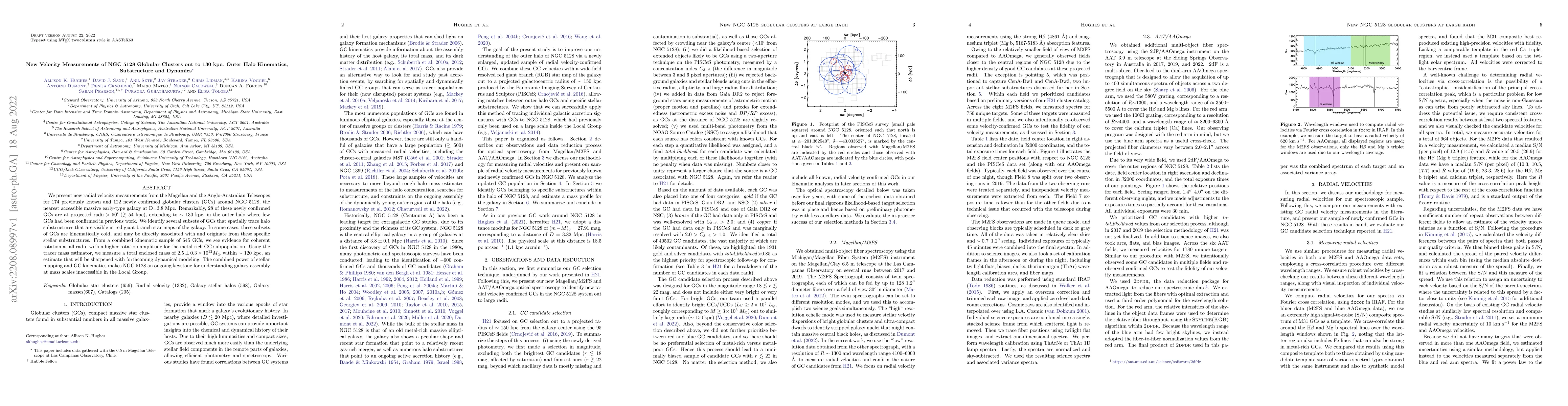 Thumbnail for New Velocity Measurements of NGC 5128 Globular Clusters out to 130 kpc:
  Outer Halo Kinematics, Substructure and Dynamics